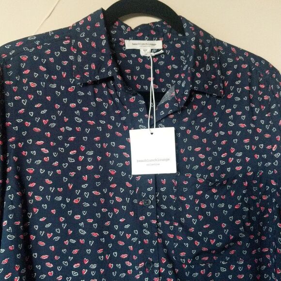 Beach Lunch Lounge Alana Heart and Kiss print button down- long sleeve top - Picture 7 of 14